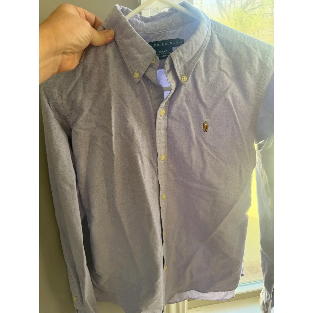 Ralph Lauren Boys Slim Fit Oxford Shirt‎ Lavender Purple Button Down Size 10